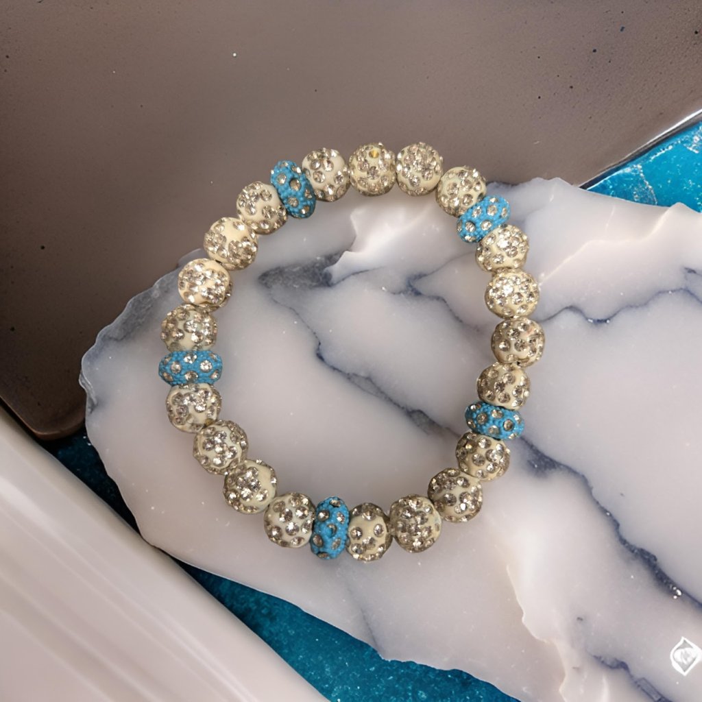 White & Blue Shamballah Bracelet 7 Inch